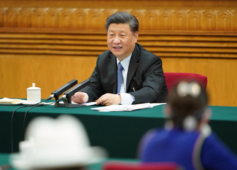 5月22日，中共中央总书记、国家主席、中央军委主席习近平参加十三届全国人大三次会议内蒙古代表团的审议。 